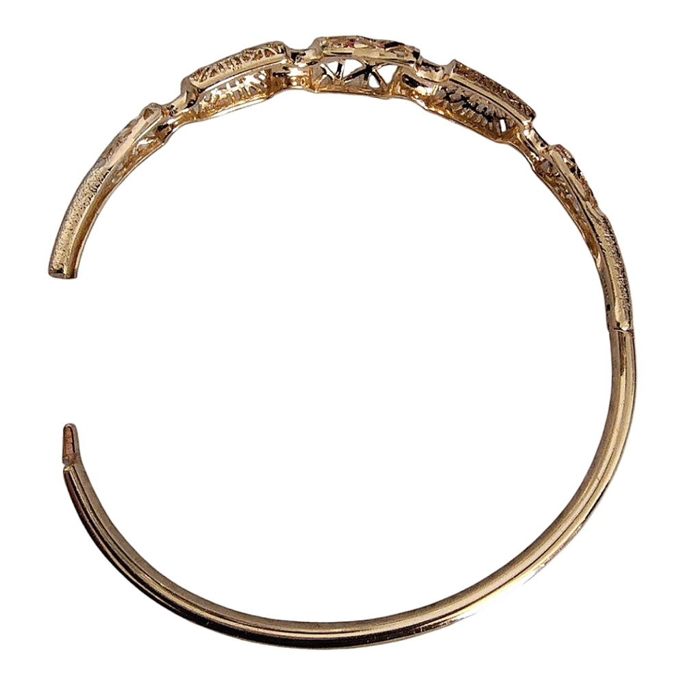 Beautiful Rose Valade Etched Gold Plated Bangle Bracelet - Picture 7 of 11